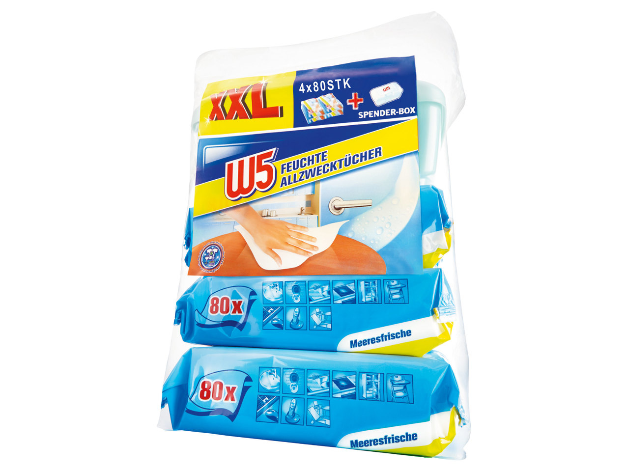 W5 Feuchte Allzwecktücher 4x 80 Stk. + Spenderbox
