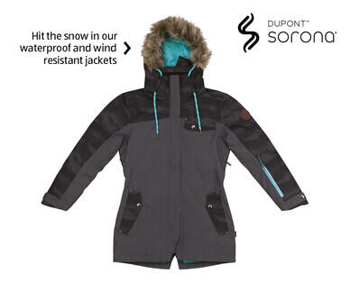 Women's Snowboard Jacket - Charcoal w/AOP and fur