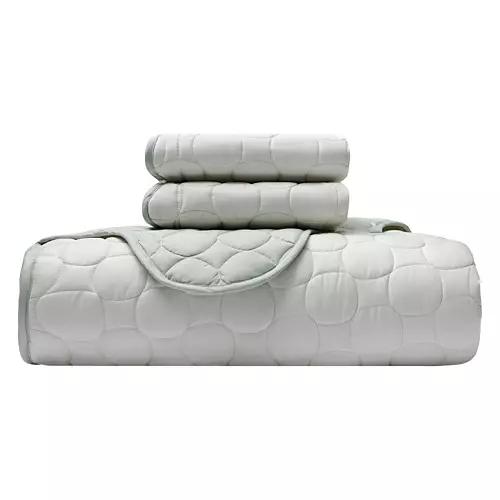 King Size Cotton Blend Embroidered Quilt Set, Ivory