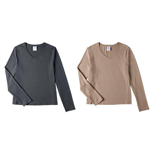 2 Pack Ladies Long Sleeve T-Shirt - Brown & Dark Grey, XL