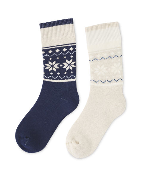 Blue & Beige Fair Isle Cabin Socks