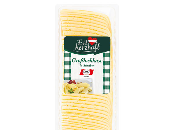 Echt herzhaft Großlochkäse in Scheiben