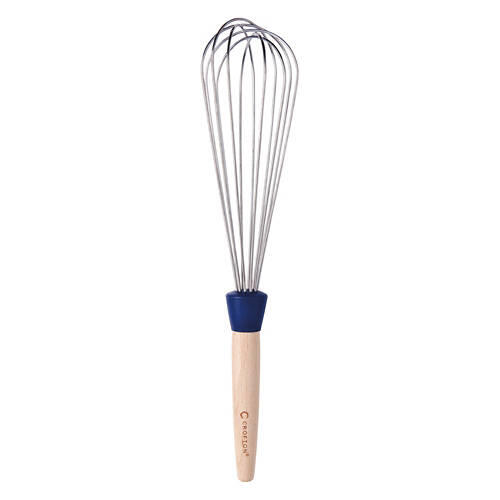 Beechwood & Silicone Whisk, Navy Blue