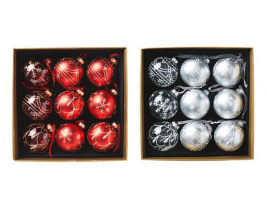 Handmade Glass Baubles 9pk, Metal Tree Top Star or Glass Hanging Figurines 9pk