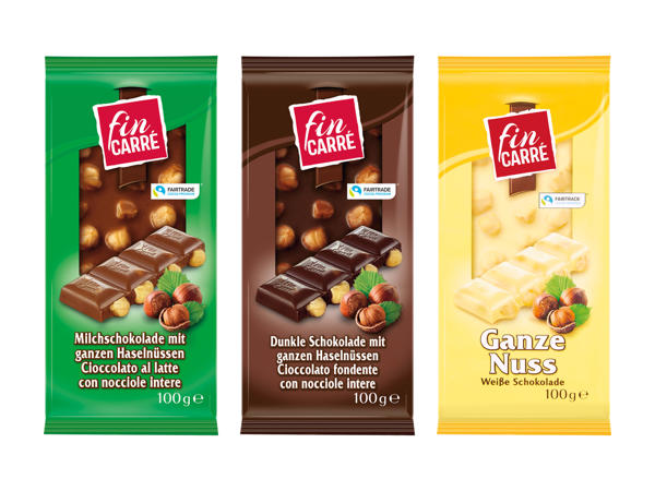 Chocolat au lait/ chocolat aux noisettes entières