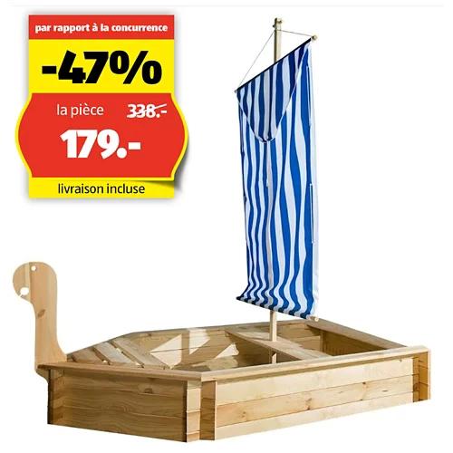 Bac à sable "pirate" avec voile