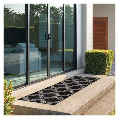 26" x 72" Flatweave Runner - Black Geometric