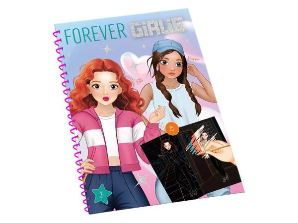 Omalovánky / Sešit se samolepkami/vyškrabávacími obrázky Forever Girlie