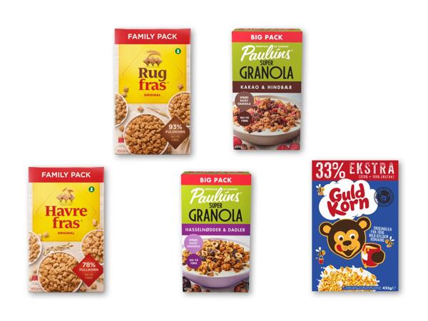 ORKLA/​PAULUNS Havrefras, rugfras, granola eller guldkorn