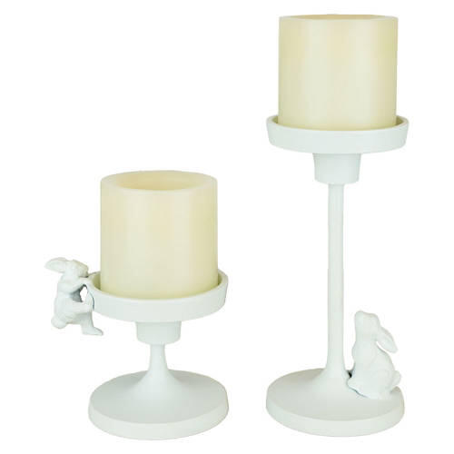 2 Pack Bunny Metal Candle Holders, White