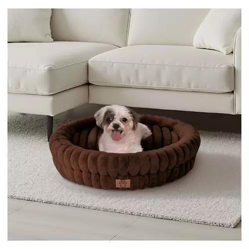Ribbed Cuddler Pet Bed, Brown