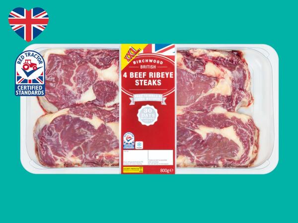 Birchwood 4 British Beef Ribeye Steaks