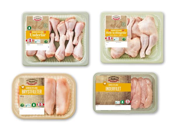 VILSTRUPGÅRD Danske kyllingeunderlår, hele lår med ryg, kyllingebrystfilet uden vand eller kyllingeinderfilet