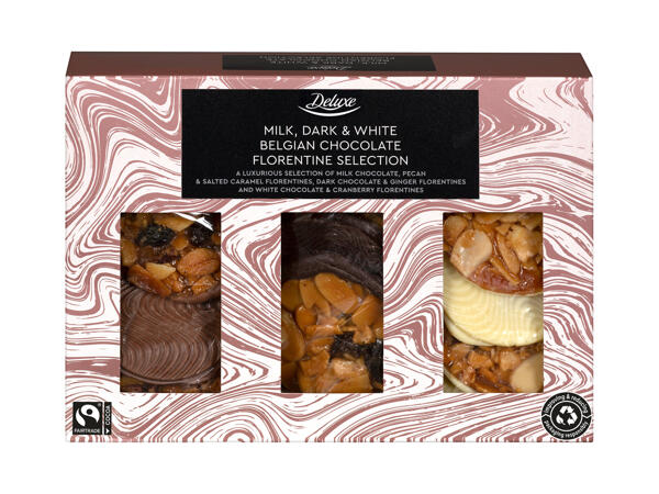 Deluxe Milk, Dark & White Belgian Chocolate Florentine Selection