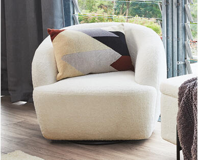 Bouclé Fabric Round Swivel Chair