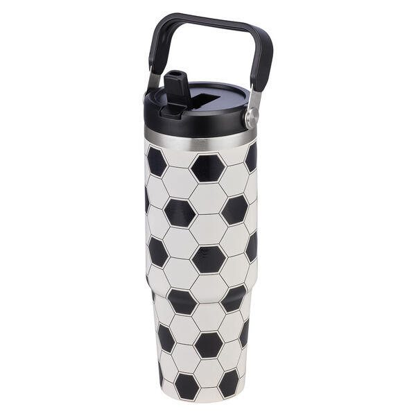 Adventuridge Soccer Ball Print Carry Handle Stainless Steel Bottle - 30oz