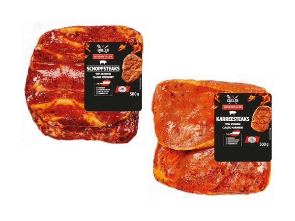 Frische Karree- oder Schopfsteaks mariniert
