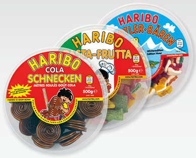 Rotelle alla cola/Pasta-Frutta/Orsetti sportivi HARIBO