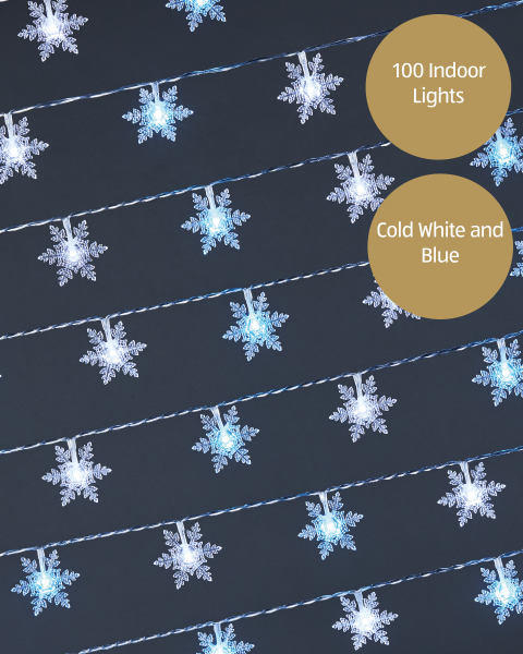 100 LED Blue Snowflakes