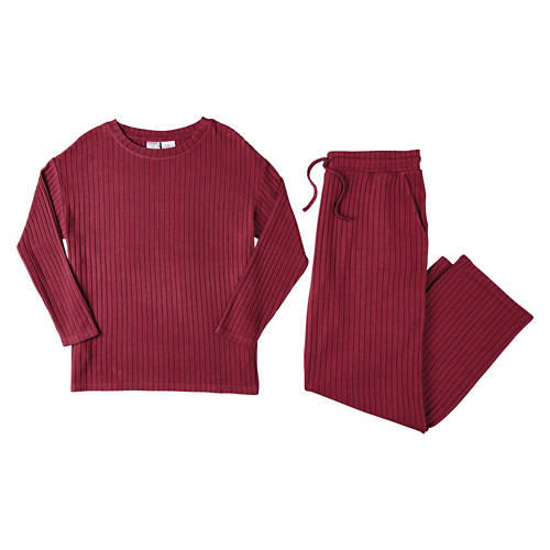 2 Piece Ladies Long Sleeve Loungewear Set - Red, M