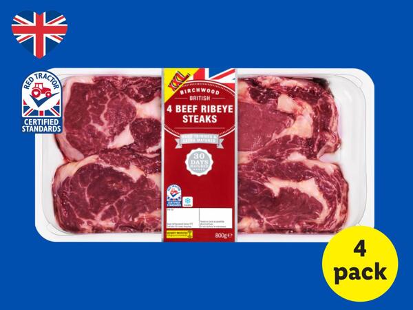 Birchwood 4 British Beef Ribeye Steaks