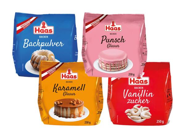 Vanillinzucker, Backpulver, Karamell- oder Punschglasur