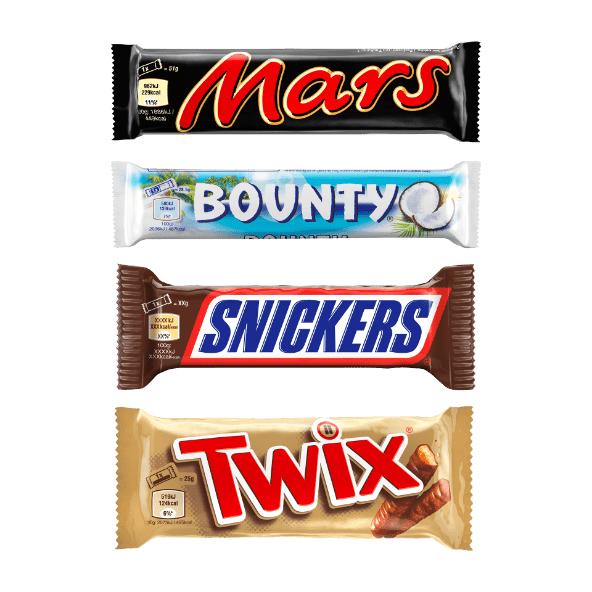 Mars, Snickers, Twix eller Bounty