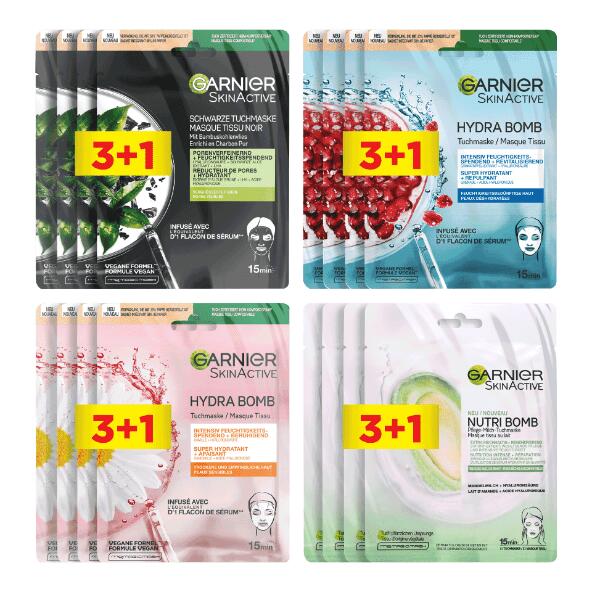 GARNIER(R) 				Masques visage, 4 pcs
