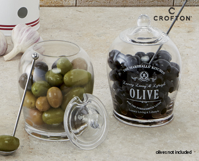 OLIVE SERVING JAR AND SPOON