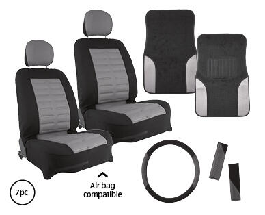 Car Front Seat Cover 7pc Set - Black or Grey Trim