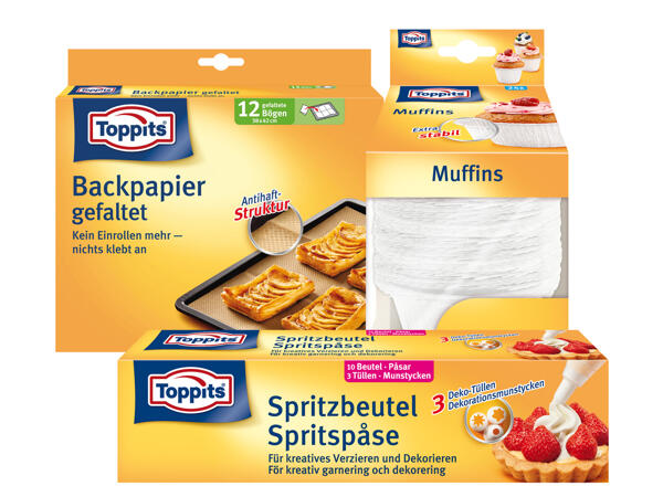 Toppits Spritzbeutel, Backpapier-Bögen oder Muffin-Formen