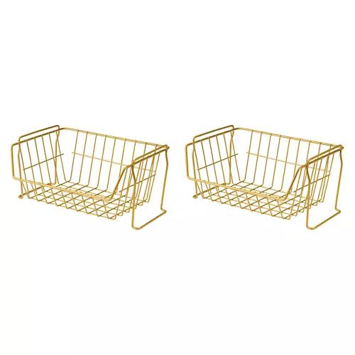 2 Pack Stackable Baskets, Gold