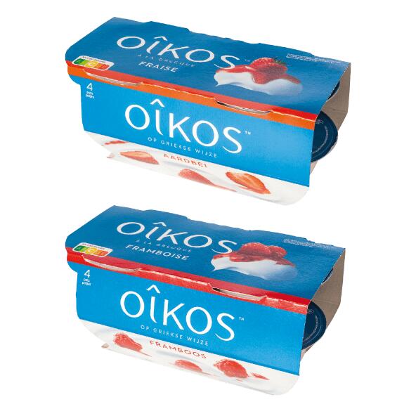 DANONE(R) 				Oîkos-yoghurt aardbei of framboos, 4 st.