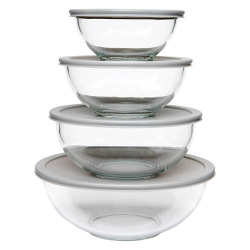 4 Glass Mixing Bowl Set - Gray
