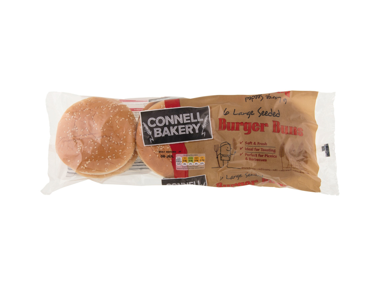 Large Seeded Hamburger Buns 6 Pack