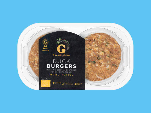 Gressingham Duck Burgers with a Hoisin and Spring Onion Seasoning