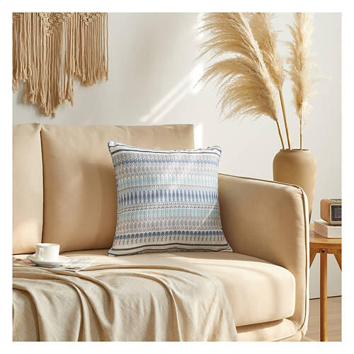 Coastal Decorative Pillow - Blue Stripes Piped Edge