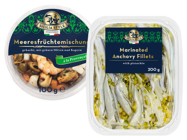 Sardellenfilets mit Pistazien oder Meeresfrüchtemischung