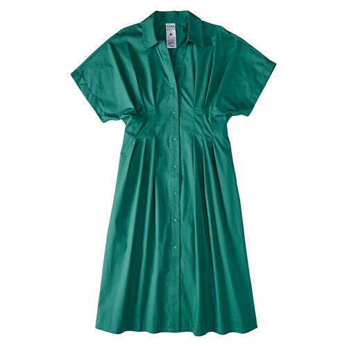 Ladies Pleated Front Woven Dress - Green, XL