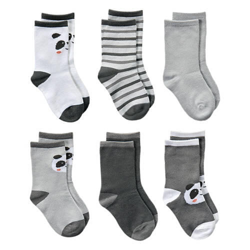 6 Pack Toddler's Crew Socks - Grey/White, 2T/3T