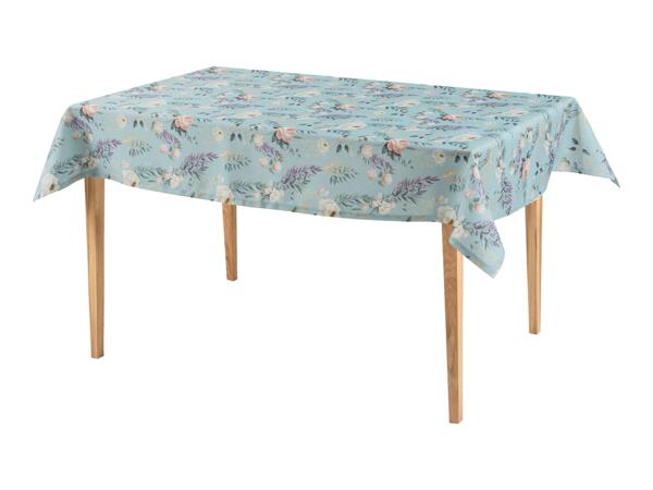 Blue Tablecloth With Floral Pattern