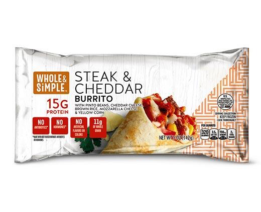 Whole & Simple 
 Steak & Cheddar or Chicken Cilantro Lime Burrito