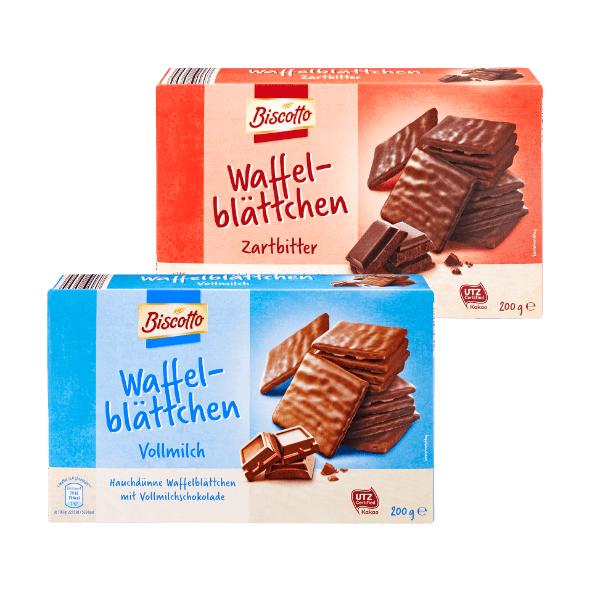 Vaffelstykker med chokolade