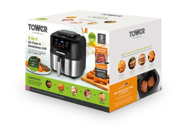 Tower 5-in-1 Air Fryer & Smokeless Grill