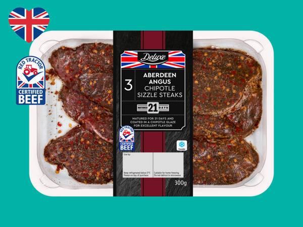 Deluxe 3 Aberdeen Angus British Beef 21-Day Matured Sizzle Steaks with a Smoky Chipotle Glaze