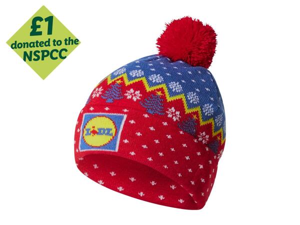 Adults' Red Lidl Knitted Bobble Hat