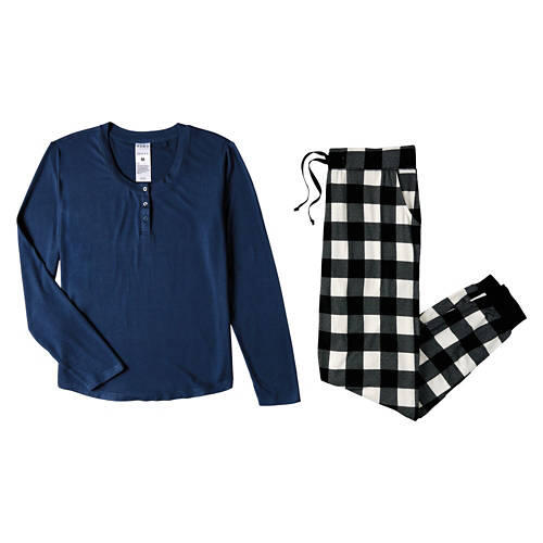 Ladies Pointelle Pajama Set - Navy Blue, L
