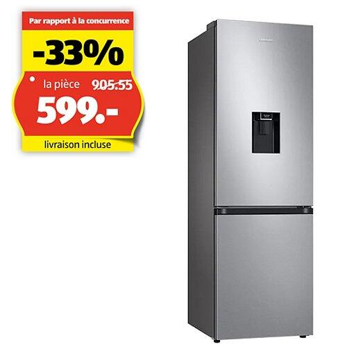 SAMSUNG Réfrigérateur combiné RB7300, 341 litres, WiFi, argenté avec poignée encastrée
