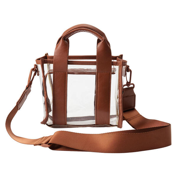 LIVE IN STYLE Cognac Clear Mini Tote Crossbody