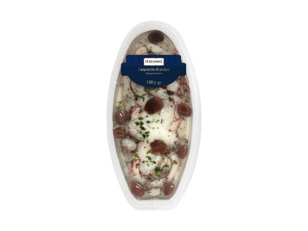 Carpaccio de poulpe avec olives Leccino